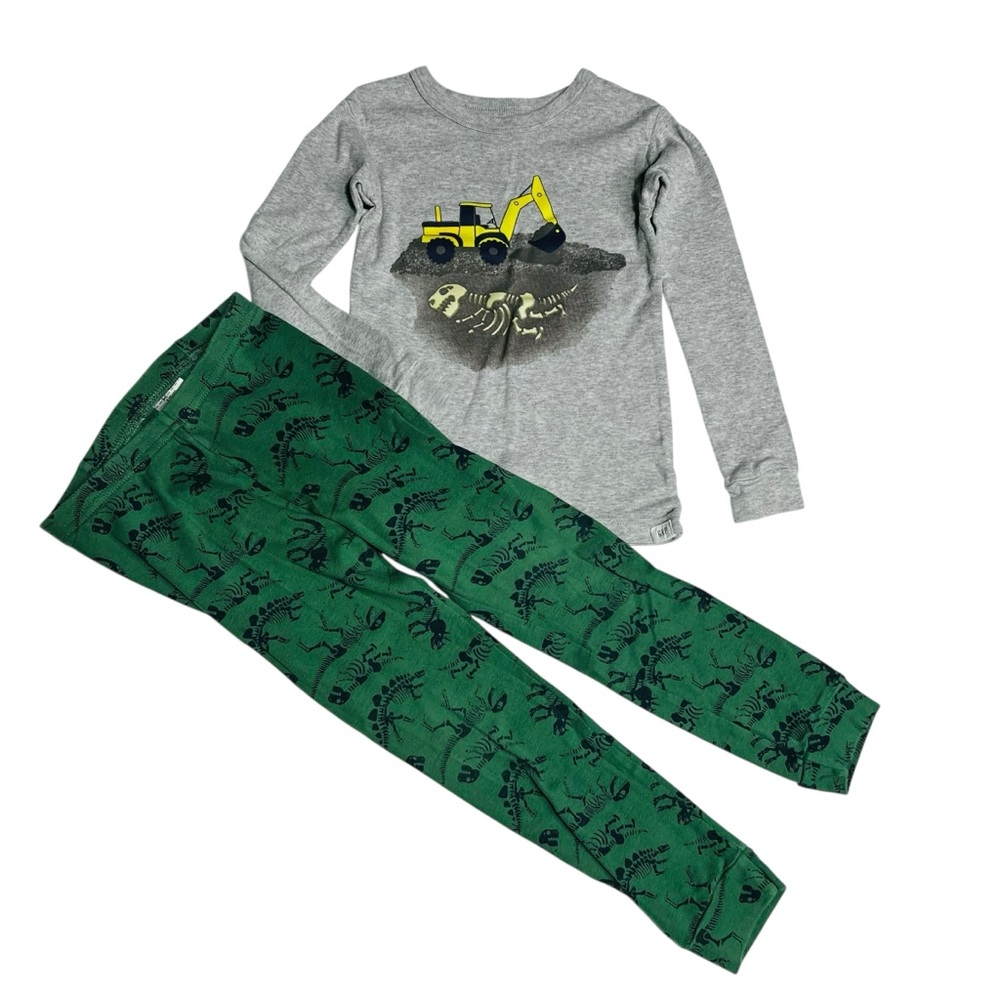 GAP Gray and Green Kids Pajama Set with Excavator Design‎
